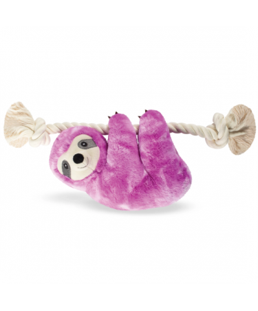 GLOWING GLENDA THE PURPLE SLOTH on a Rope Dog Squeaky Plush Toy